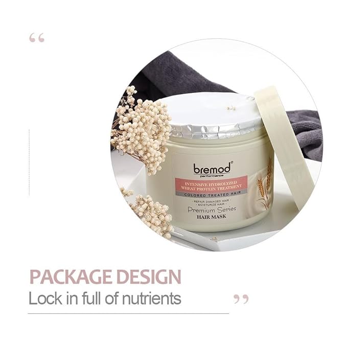 Wheat Protein Hair Mask Intensive Repair Treatment for Color-Treated,Damaged Hair Strengthens, Boosts Elasticity, Adds Volume, Locks in Moisture 16.9 Fl Oz