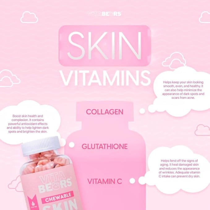 Vitabears Skin Vitamins Type 1 & 3 Collagen Peptides - 60 Gummies