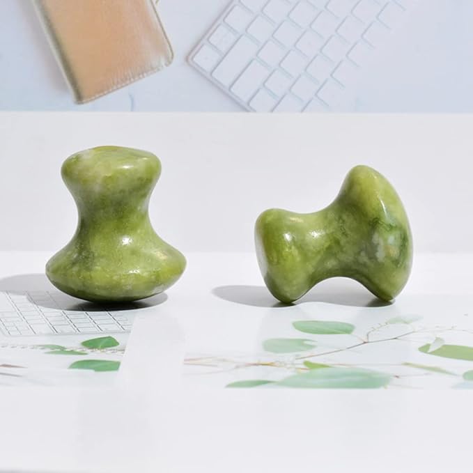 Mushroom Gua Sha Facial Tool, Natural Jade Guasha Massage Scraping Therapy Stone, Face and Eyes Massager for Skin Lift and Puffiness, Body Gua Sha Deep Tissue and Muscle Soreness Relief - 2 Pieces