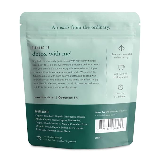 Paromi Detox with Me Rooibos, Organic Herbal Tea, Resealable Pouch, 15 Count