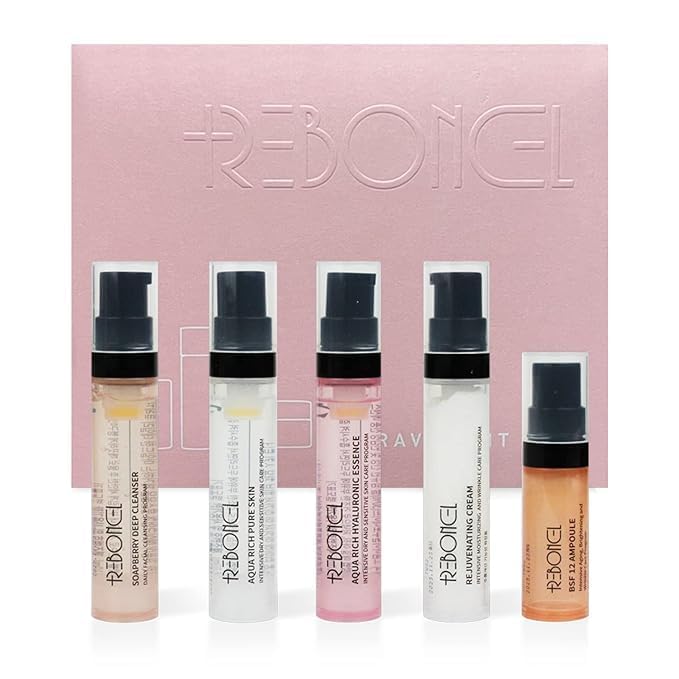 Korean Skin Care Set Travel Kit, TSA Approved Travel Size Toiletries, Ampoule, Cleanser, Toner, Essence, Cream | Travel Essentials Gift Set | All-Natural Moisturizing Skincare