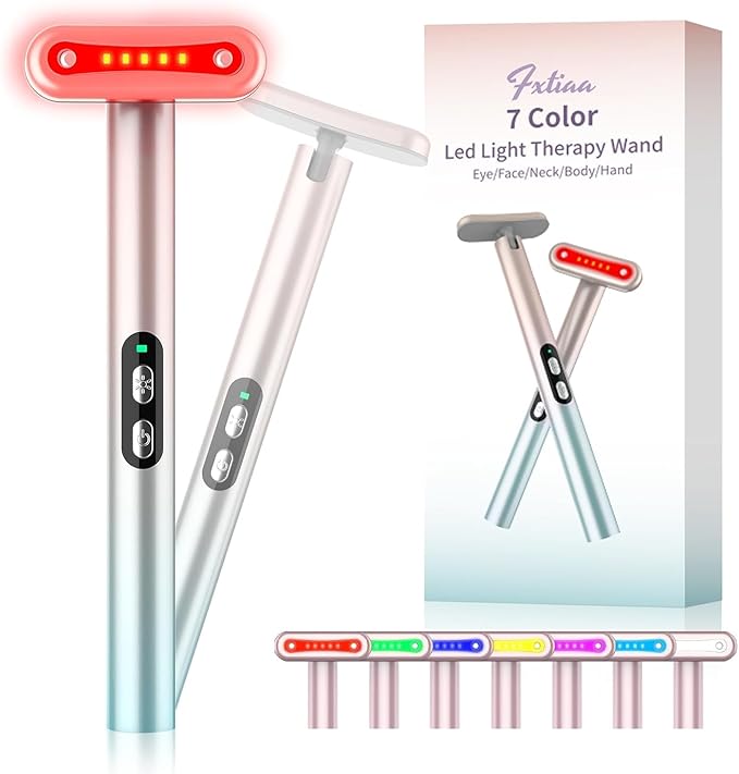Red-Light-Therapy,Led Facial Light Therapy 7 Colors Eye Beauty Wand Face Massager Red for Skincare & Blue Rejuvenation Tool