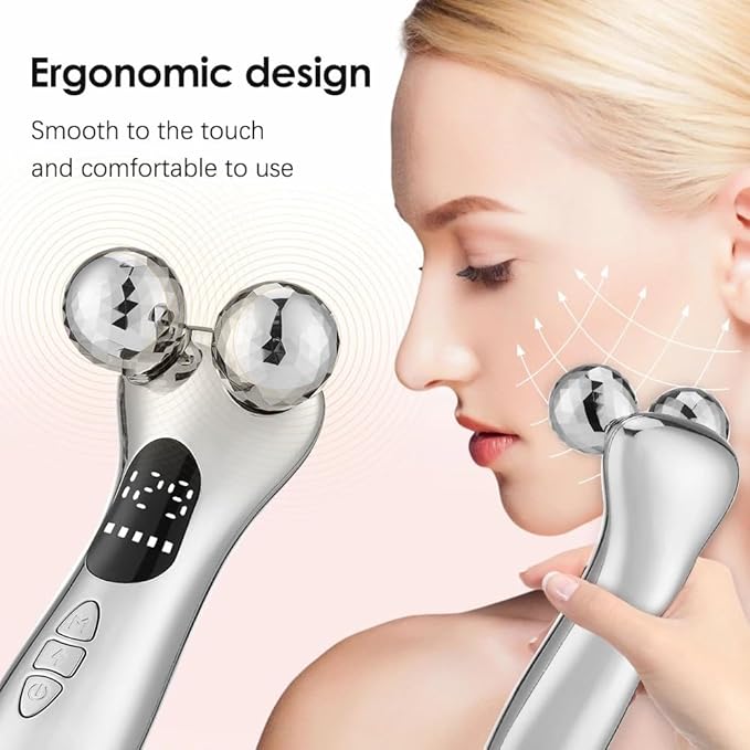 SLANGO 4D Facial Beauty Roller Massager – Double-Ball Neck Lift Device with 12 Massage Modes, 5 Vibration Levels & 9 Intensity Settings for Face & Body Sculpting (Brown)