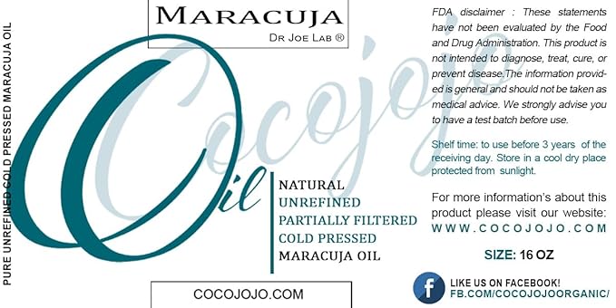 Dr Joe Lab Maracuja Oil - Pure, Unrefined, Partially Filtered, Cold Pressed, Non-GMO, Passion Fruit Seed Carrier Oil - 16 oz - for Skin, Hair, Nails, Body, Face & Beard