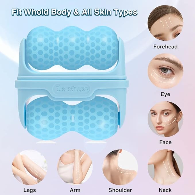 Ice Roller for Face & Eye, 2 in 1 Puffiness, Migraine, Pain Relief and Minor Injury Facial Ice Roller,Cold Therapy Massage Roller,Skin Care Products