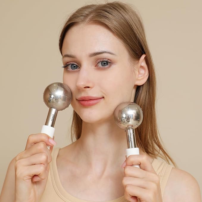 Ice Globes for Face & Eyes, Unbreakable Stainless Steel Cryo Sticks for Beauty Routines, Facials Cold Roller Cooling Globes for Puffiness, Wrinkles, Dark Circles, Headaches