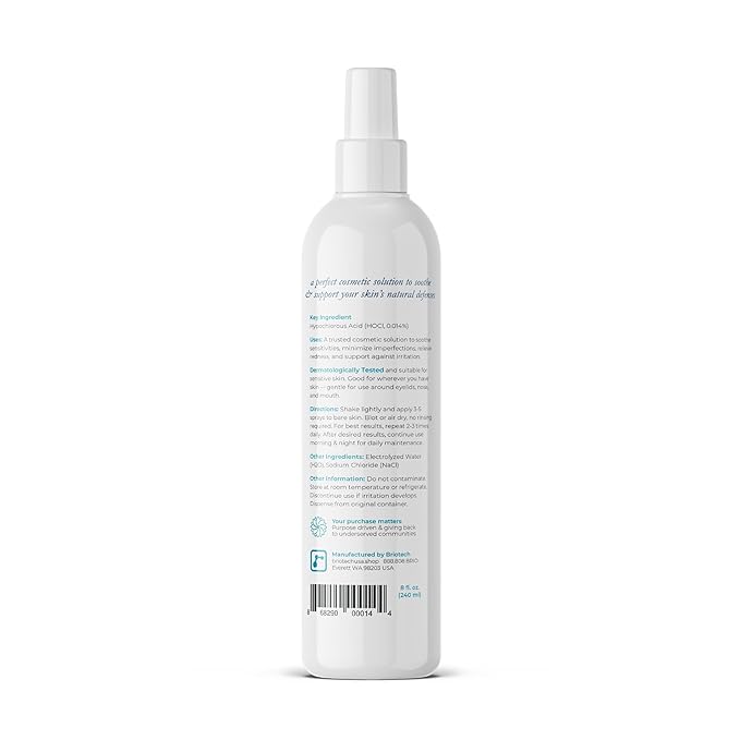 BRIOTECH Topical Skin Spray, Hypochlorous Acid for Body & Face, Eyelid Cleanser, HOCl Facial Mist, Support Against Irritation, Calm Redness, Soothe Foot & Scalp, 1 Liter Refill, 1 ct
