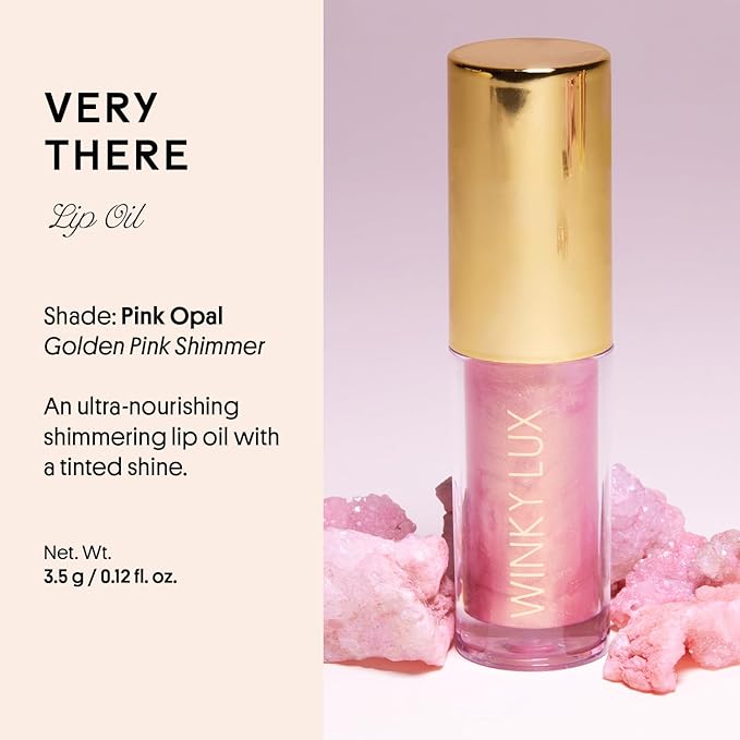 Winky Lux Very There Lip Oil, Hydrating Nude Pink Gloss with Jojoba Oil, Non-Sticky Glossy Lip Oil, Tinted Pink Gloss for Juicy Lips, Pink Opal
