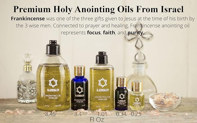 Frankincense Anointing Oil from Israel, Holy Spiritual Oils Bottles from Jerusalem Blessed, Handmade with Natural Ingredients and Blessed for Wedding Ceremony, Religious Use, 3.4 Fl Oz