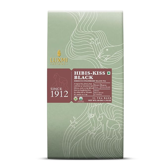 Luxmi Estates - Hibis-Kiss - Organic Hibiscus Tea - 25 Tea Bags | With Hibiscus, Strawberry, Organic Black Tea and Other Natural Extracts | Juicy, Triopical and Fresh