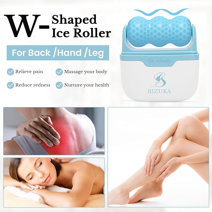 Ice Roller for Face and Eyes Facial Skin Care Tool 2-in-1 Ice Roller for Face & Eyes - Reduces Puffiness, Relieves Migraines, with Travel Case - Ideal Gift for Women (Blue)