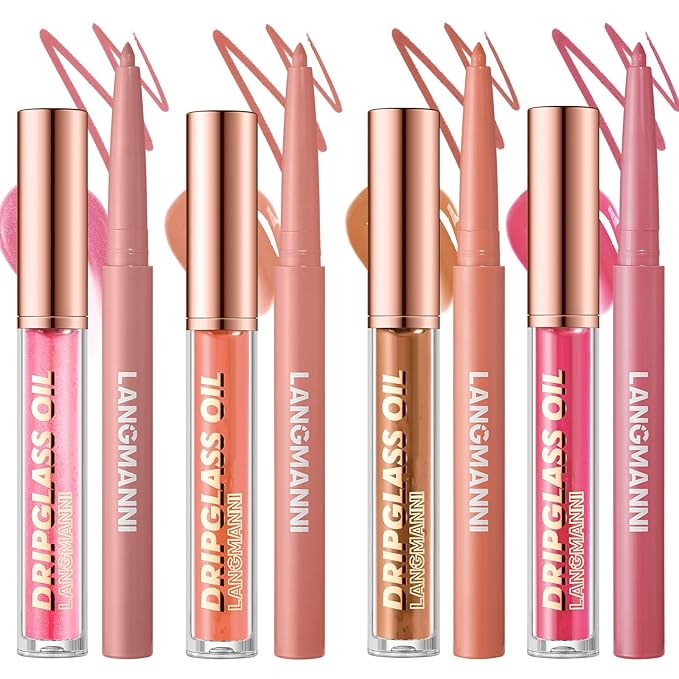Jolilab Matte Lip Liner Lip Oil Set, Lip Makeup Set Natural Smooth Long-Lasting And Hydrating Beauty Daily Cosmetics Gift for Girls Easy-to-Use(8pcs)