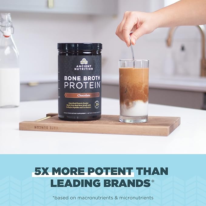 Ancient Nutrition Multi Collagen Protein Powder, Unflavored, 45 Servings + Bone Broth Protein Powder, Chocolate, 20 Servings