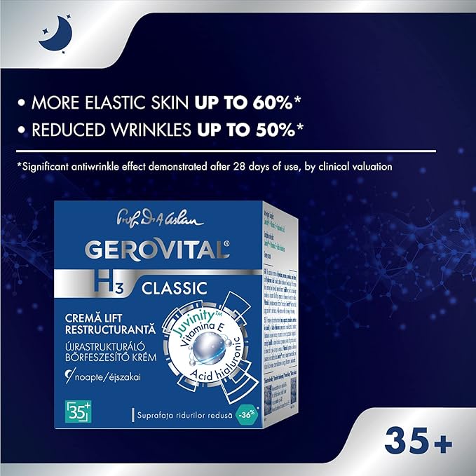 GEROVITAL CLASSIC Restructuring Lifting Cream Night Care with Hyaluronic Acid, Juvinityβ’, Vitamin E, Anti-wrinkle, Anti-Age Face Cream, Face Moisturizer, 50 ml