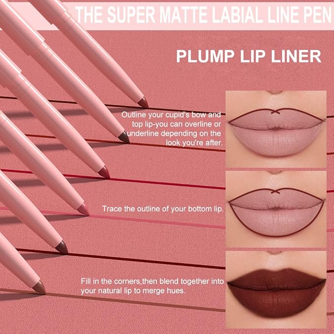 Silky Smooth Retractable Matte Lip Liner Pencil, Wine Red Lip Liner Long-Lasting Creamy Formula for Shaping & Sculpting Lips, Matte Velvet Pigmented Lip Liner Crayon Lipstick 02#