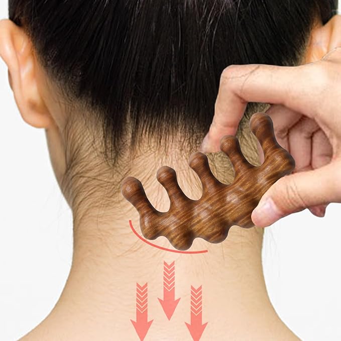 Natural Wood Wide Tooth Hair Comb Head Scalp Massage No Static Green Sandalwood Hair Pick Wooden Comb for Women Men Kids Hair Neck Hands Legs Caring Tool (Cute Hill), Brown