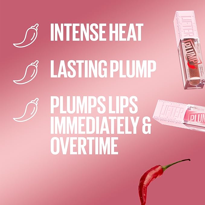 MAYBELLINE Lifter Gloss Lifter Plump, Plumping Lip Gloss with Chili Pepper and 5% Maxi-Lip, Cocoa Zing, Sheer Cool Brown, 1 Count