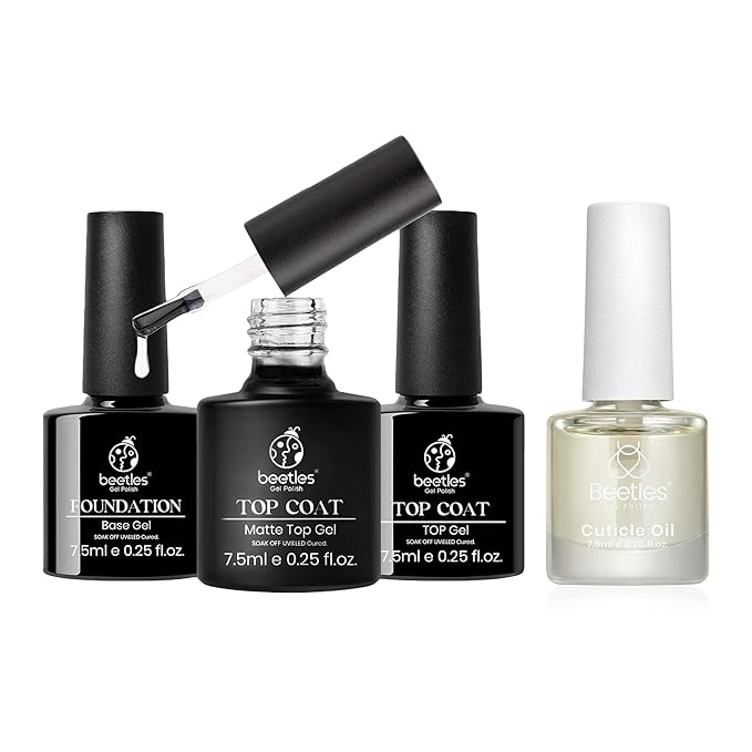 Beetles Gel Nail Polish Base No Wipe Top Coat,and 7.5ml Cuticle Oil, Gel Nail Cuticle Oil Care for Dry