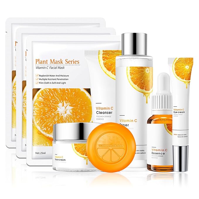 Vitamin C Skincare Set,Hydrating Travel Size Face Wash,Moisturizing Face Toner & Face Serum & Face Cream,Eye Cream Skin Care Gift Set for Womenďź9PCS)