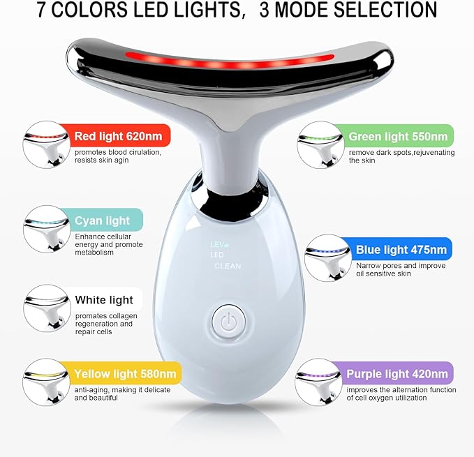 Face and Neck Massager,7 Color Multifunctional Facial Skin Care Tools, Led Face and Neck Beauty Device for Home Use