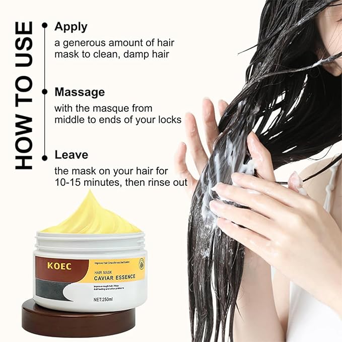 Collagen Hair Mask, Caviar Hair Treatment Mask For Damaged Hair Treatment Deep Repair Conditioning Collagen Hair Mask Essence for Dry Frizzy Hair All Hair Types