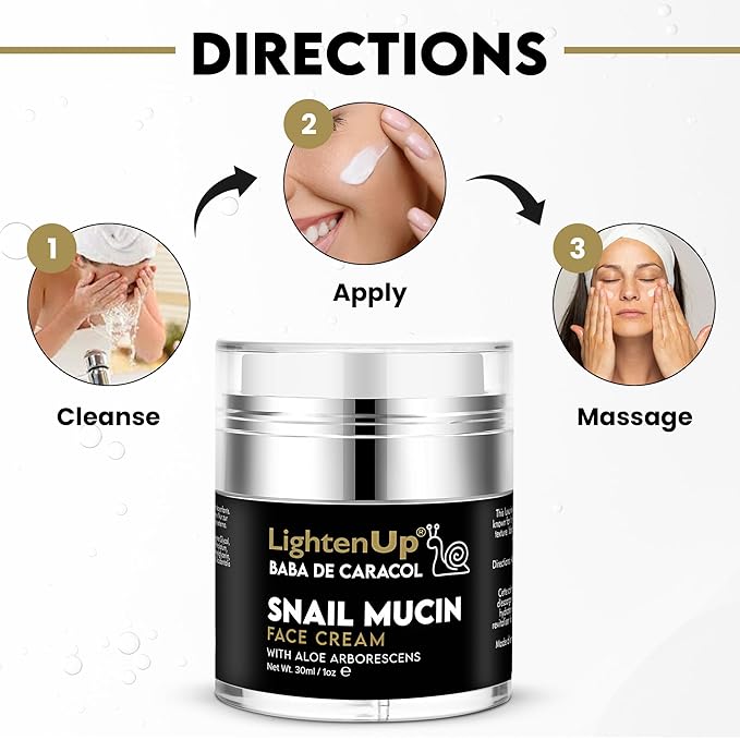 OMIC Lighten-Up LightenUp, 98% Snail Mucin Cream - 1fl oz / 30 ml - Baba de Caracol, Hydrating Night Cream, Pores Remover for Face, Hydrating Creams with Aloe Vera, Shea Butter