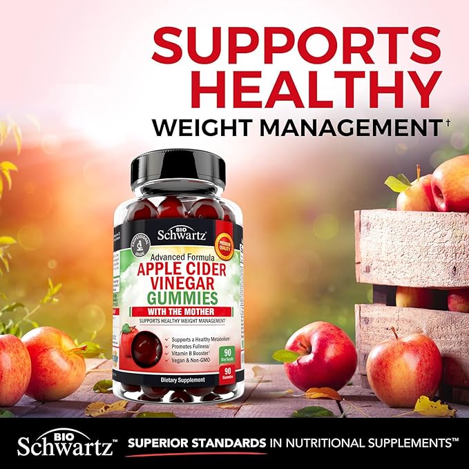 BioSchwartz ACV Apple Cider Vinegar Gummies with B Complex Vitamins (3 Month Supply) Plus Hydrolyzed Collagen Peptide Capsules (45 Day Supply)