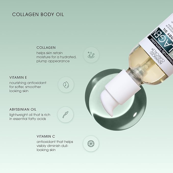 Advanced Clinicals Collagen Lifting Body Oil + Vitamin C Brightening Body Oil Moisturizer Skin Care Set - Nourishing, Brightening, & Firming Oil To Improve Look Of Sagging Skin, 2PC Bundle
