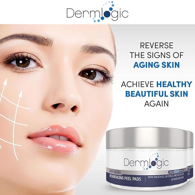 Anti Aging Resurfacing Peel Pads - Contains Salicylic, Glycolic, & Lactic for Face & Body. Includes Hyaluronic, & Witch Hazel, Green Tea & Aloe Vera. Exfoliates to Correct Dark Spots & Scars.