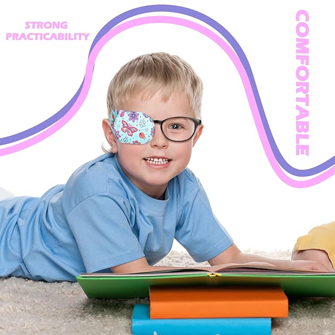 Newcotte 12 Pcs Eye Patch for Kids Toddler Reusable Adjustable Girls Boys Eyepatch for Glasses Left or Right Eye Patch, Assorted Patterns(Graceful)