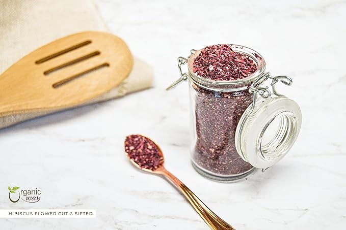 Organic Way Dried Hibiscus Flower Cut & Sifted (Hibiscus rosa-sinensis) | Herbal Tea - Organic & Kosher Certified | Raw, Vegan, Non GMO & Gluten Free | USDA Certified | Origin - India (1/4LBS / 4Oz)