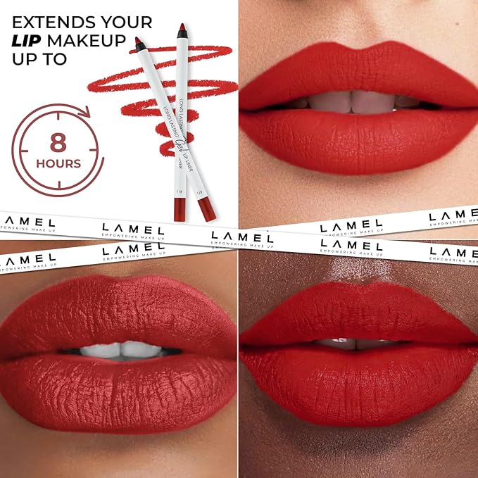 Matte Gel Lip Liner Pencil 5 Pcs Set - Creamy, Sharpenable, Longwear, Waterproof Lip Combo - Nude Pink 407, Nude 409, Red 411, Mauve 410 and 412