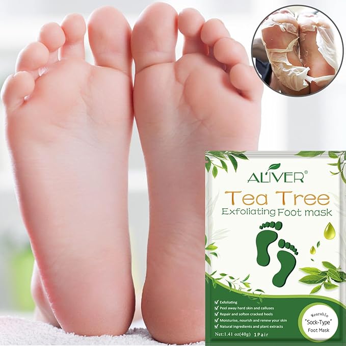 Foot Peel Mask 3 Pack, Exfoliator Peel Off Calluses Dead Skin Callus Remover,Soft Smooth Touch Feet-Men Women (Tea Tree)
