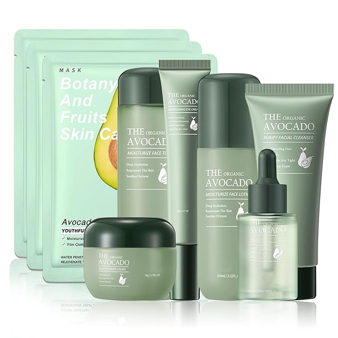Avocado Skincare Set,Hydrating Travel Size Avocado Face Wash,Moisturizing Face Toner & Face Serum & Face Cream,Eye Cream Skin Care Gift Set for Womenďź9PCS)