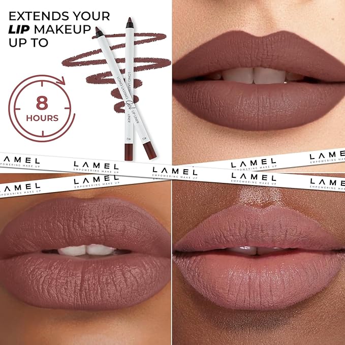 Matte Gel Lip Liner Pencil 5 Pcs Set - Creamy, Sharpenable, Longwear, Waterproof Lip Combo - Nude Pink 407, Nude 409, Red 411, Mauve 410 and 412