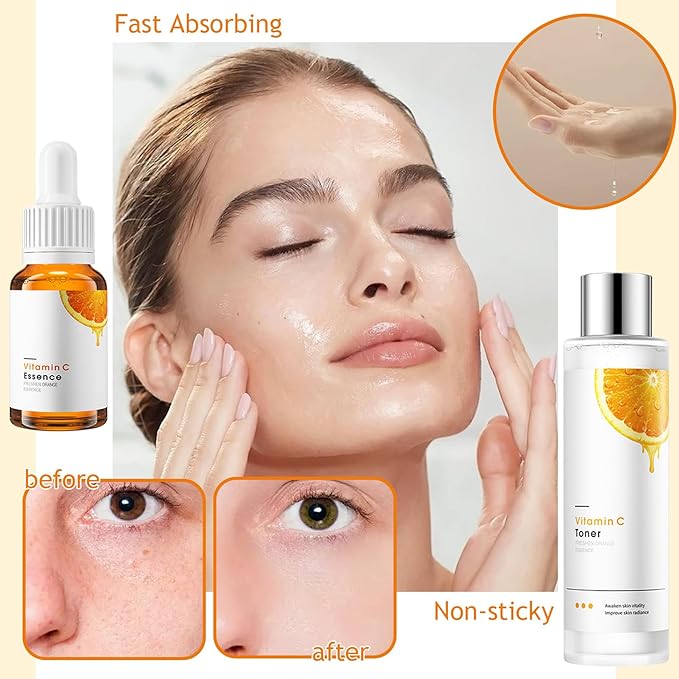 Vitamin C Skincare Set,Hydrating Travel Size Face Wash,Moisturizing Face Toner & Face Serum & Face Cream,Eye Cream Skin Care Gift Set for Womenďź9PCS)