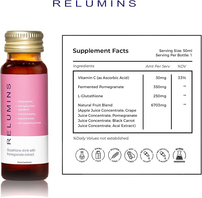 Relumins Advance Beauty Supplement Set – Collagen Drink, Glutathione Drink & Vitamin C 1000mg with Rose HIPS & Bioflavonoids, Hyaluronic Acid & CoQ10
