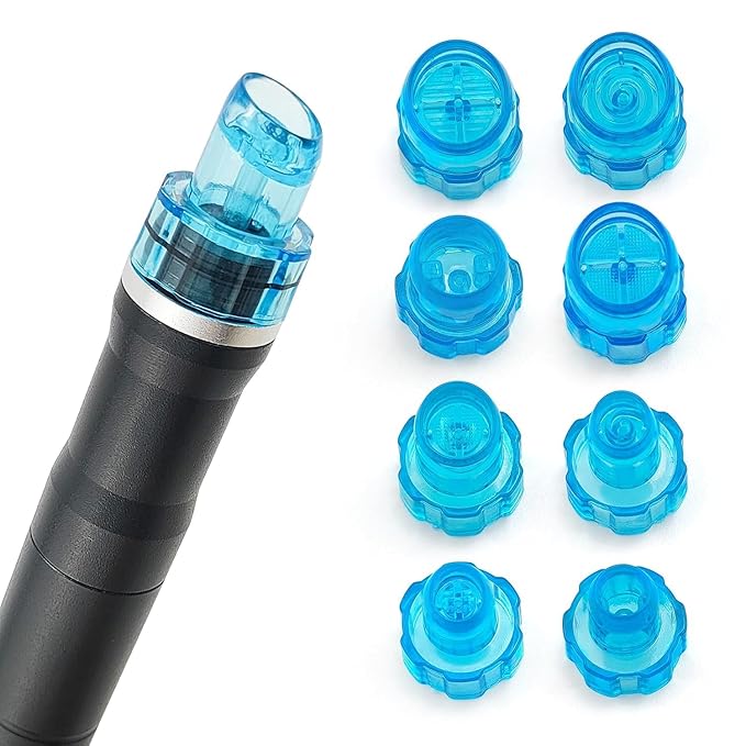 Elitzia Plastic Hydro Dermabrasion Microderma Heads Hydro Facial Aqua Peel Tips Water Peeling Caps Facial Care Skin Cleaning Tool Beauty Machine Replacement Spare Parts 8pcs Per Set (Capri Blue)