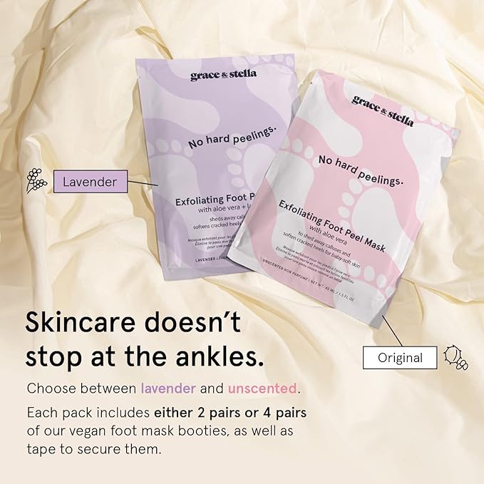 grace & stella Award-Winning Foot Peel Mask - Foot Peeling Mask with Aloe Vera - Moisturizing Foot Mask for Dry Cracked Feet - Foot Exfoliator for Baby Soft Feet (2 Pairs, Unscented)