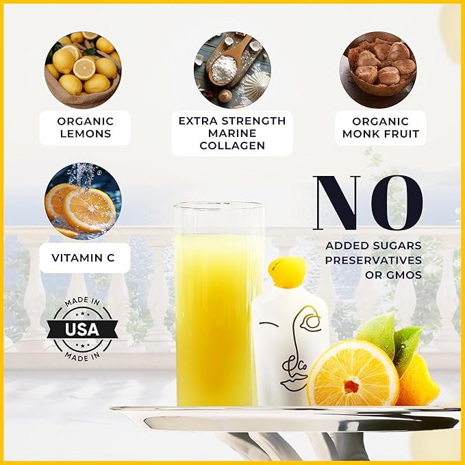 Lemon & Co. 8-Week Wellness Bundle – Liquid Collagen Elixir for Women & Men + Stainless Steel Insulated Bottle - 5g Marine Collagen for Skin, Hair, Nails, Gut Health | Organic Lemons, No Preservatives