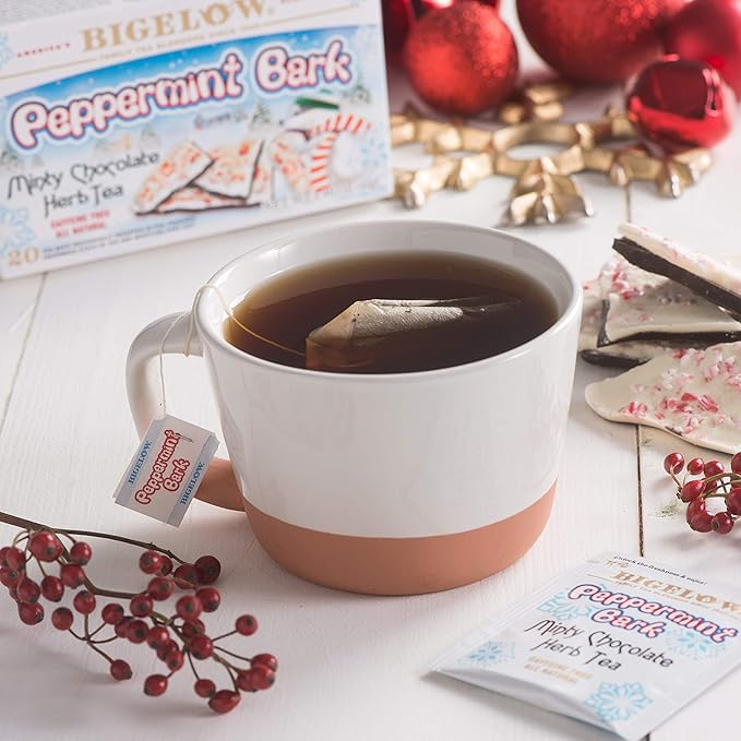 Bigelow Peppermint Bark Herbal Tea Bags, 18 Count Box (Pack of 6), Caffeine Free Herbal Tea, 108 Tea Bags Total