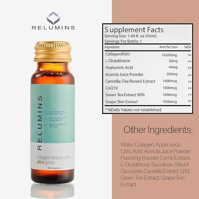 Relumins Advance Beauty Supplement Set – Collagen Drink, Glutathione Drink & Vitamin C 1000mg with Rose HIPS & Bioflavonoids, Hyaluronic Acid & CoQ10