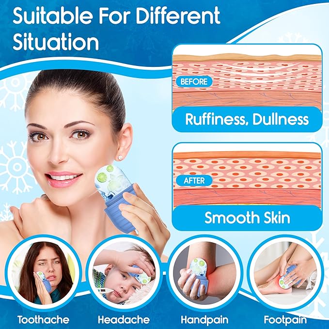 2Pcs Ice Roller for Face, Ice Face Roller, Reusable Silicone Ice Mold for Face, Facial Beauty Ice Roller Skin Care Tools for Shrink Pores Anti Wrinkle Reduce Puffiness (Brown + Yellow)