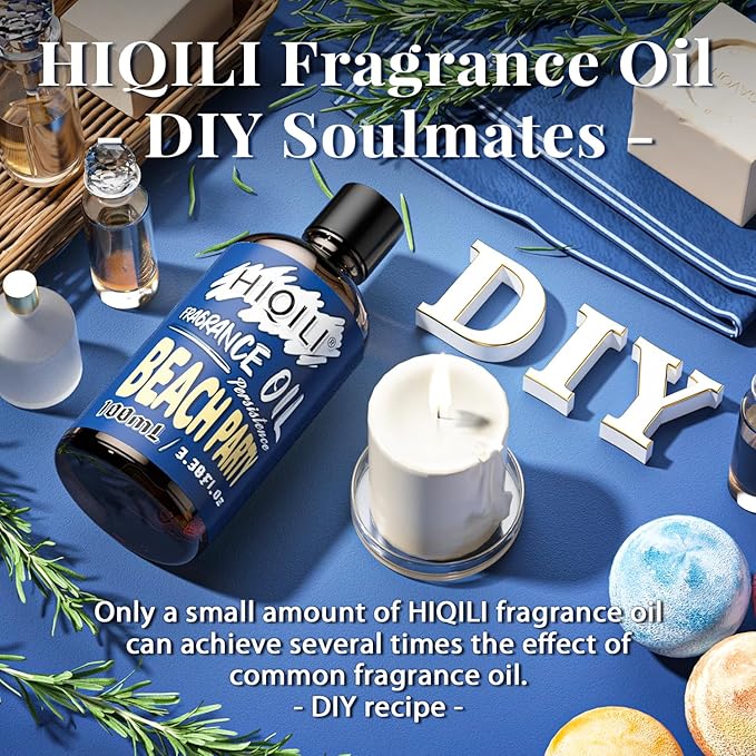 HIQILI Beach Party Fragrance Oil 100ml for Diffuser Car Freshies, Clean Fresh Scent for Candle Making Soap Laundry 3.38 Fl Oz