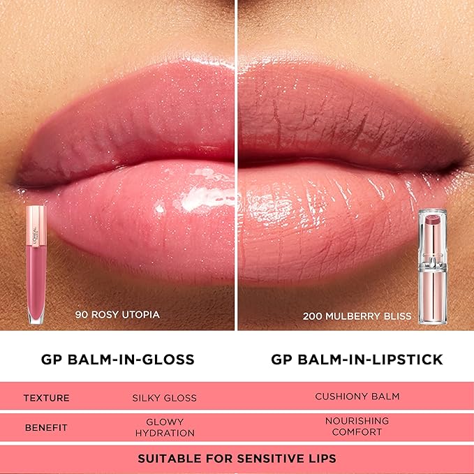 L'Oreal Paris Glow Paradise Hydrating Tinted Lip Balm-in-Gloss with Pomegranate Extract & Hyaluronic Acid, Ultra-Gentle, Non-Sticky Formula, Angelic Daydream, 0.23 fl oz