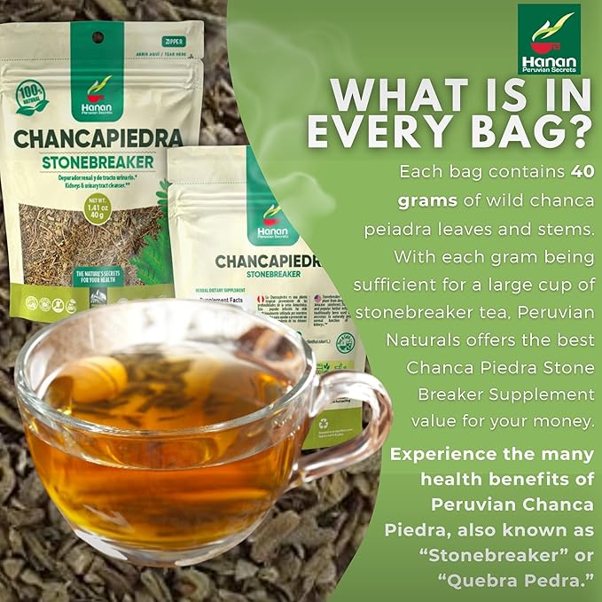 Hanan Chanca Piedra Loose Leaf 1.4oz - Stonebreaker Herbal Tea 40g Dried Vegan Leaves 100% Natural Chancapiedra Grown in Peru