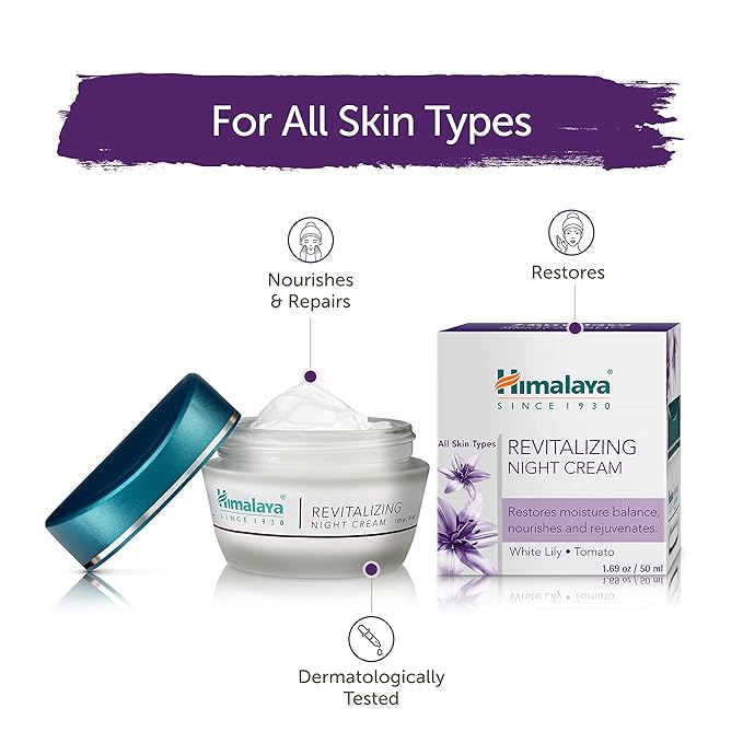 Himalaya Revitalizing Night Cream for Damaged & Aging Skin, Daily Deep Moisturizing Overnight Repair Treatment, For All Skin Types, 1.69 oz