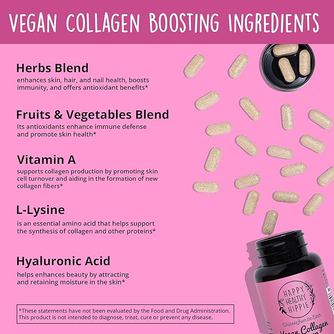 Happy Healthy Hippie Red Yeast Rice with CoQ10 Supplement & Vegan Collagen Builder w/Hyaluronic