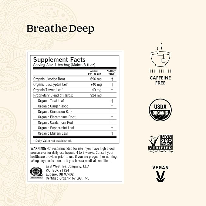 Yogi Tea Breathe Deep Tea - 16 Tea Bags per Pack (6 Packs) - Organic Respiratory Tea - Supports Respiratory Health - Includes Licorice Root, Eucalyptus Leaf, Ginger Root & Cinnamon Bark