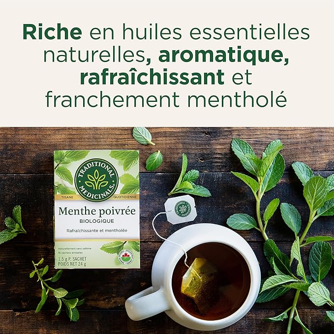 Traditional Medicinals Tea, Organic Peppermint, Soothes Your Belly, Refreshing & Minty, 16 Tea Bags (Pack of 2)